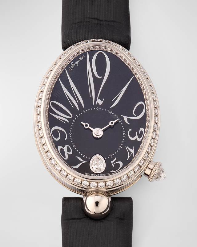 Reine de Naples 18K White Gold Oval 25mm Watch with Diamonds